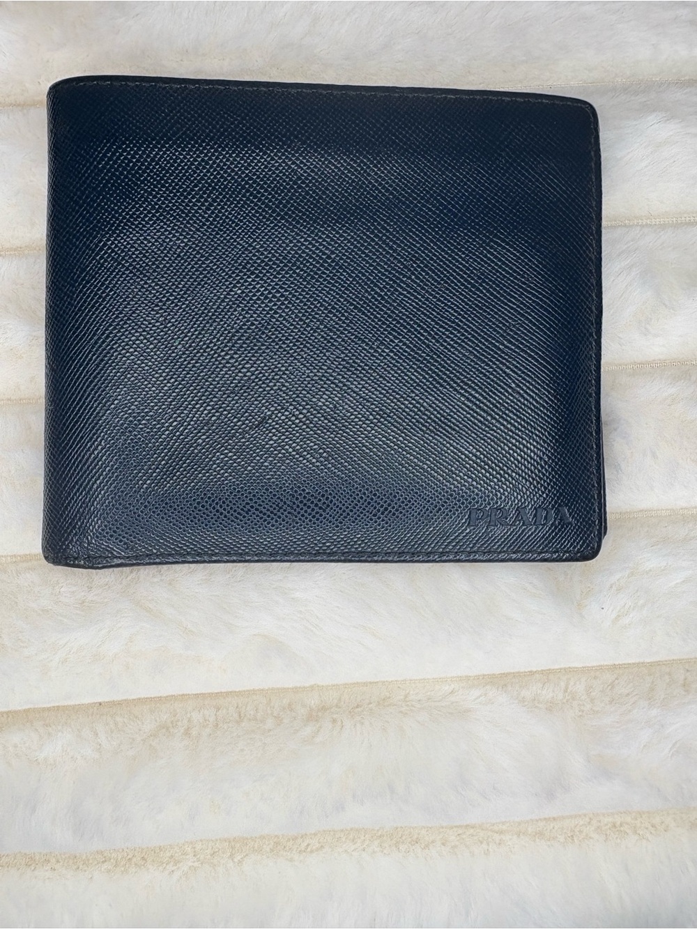 Authentic Prada Milano Navy Blue Saffiano Leather Bifold Wallet Italy Vintage